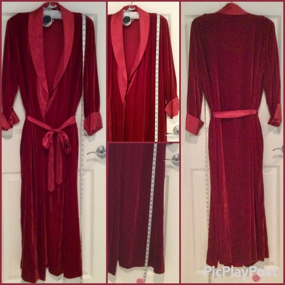 Nordstrom Intimates Long Red Velvet & Silk Robe. Lingerie & Ballerina Sleepers. - Picture 1 of 16